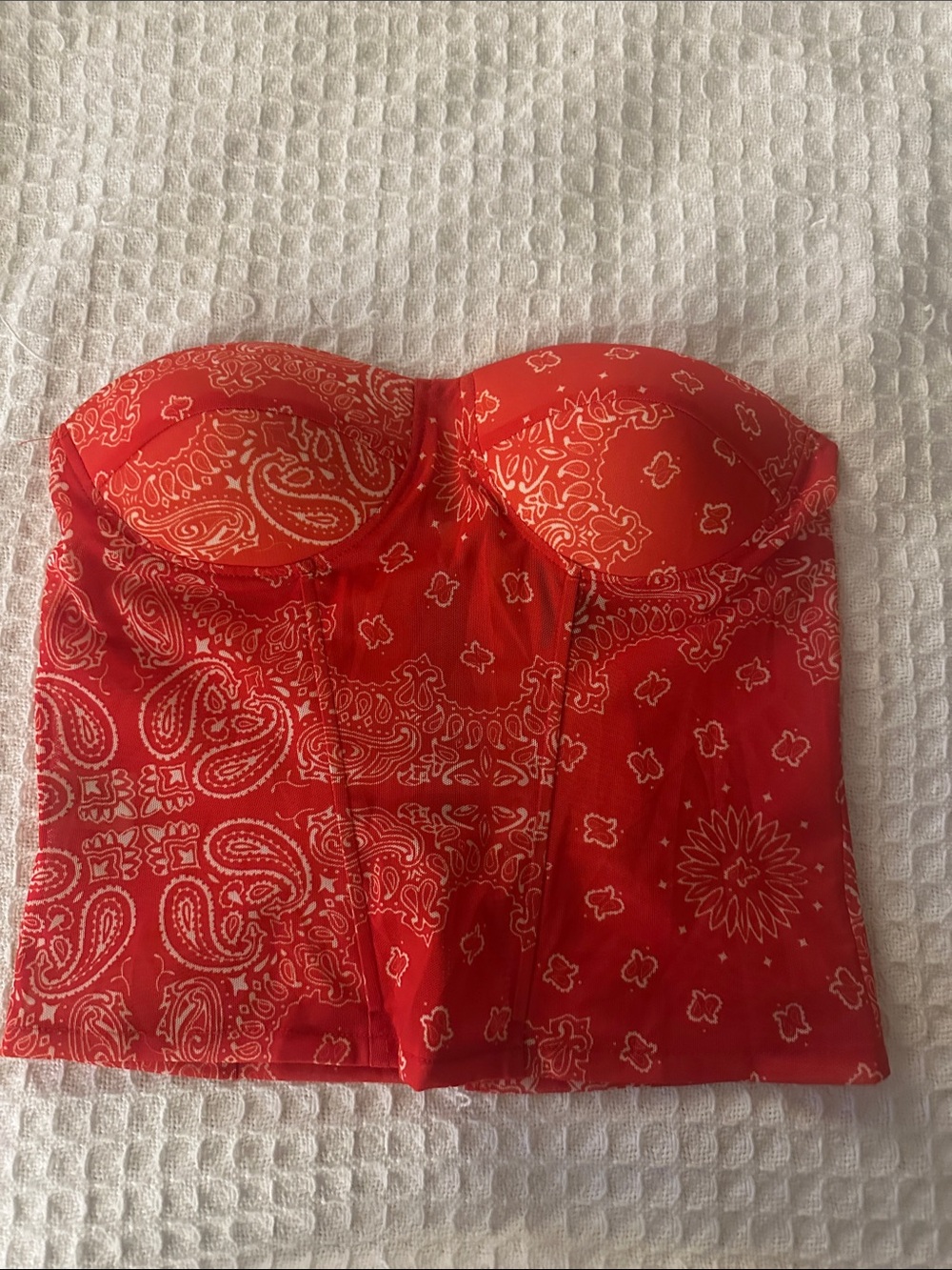 AKIRA Orange Printed Bustier Top